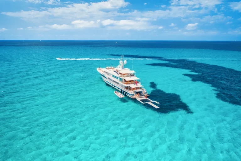 Yacht docked in the middle of the ocean