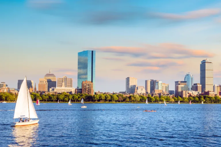New England skyline from ocean