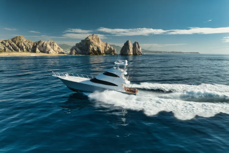 Viking yacht driving through water
